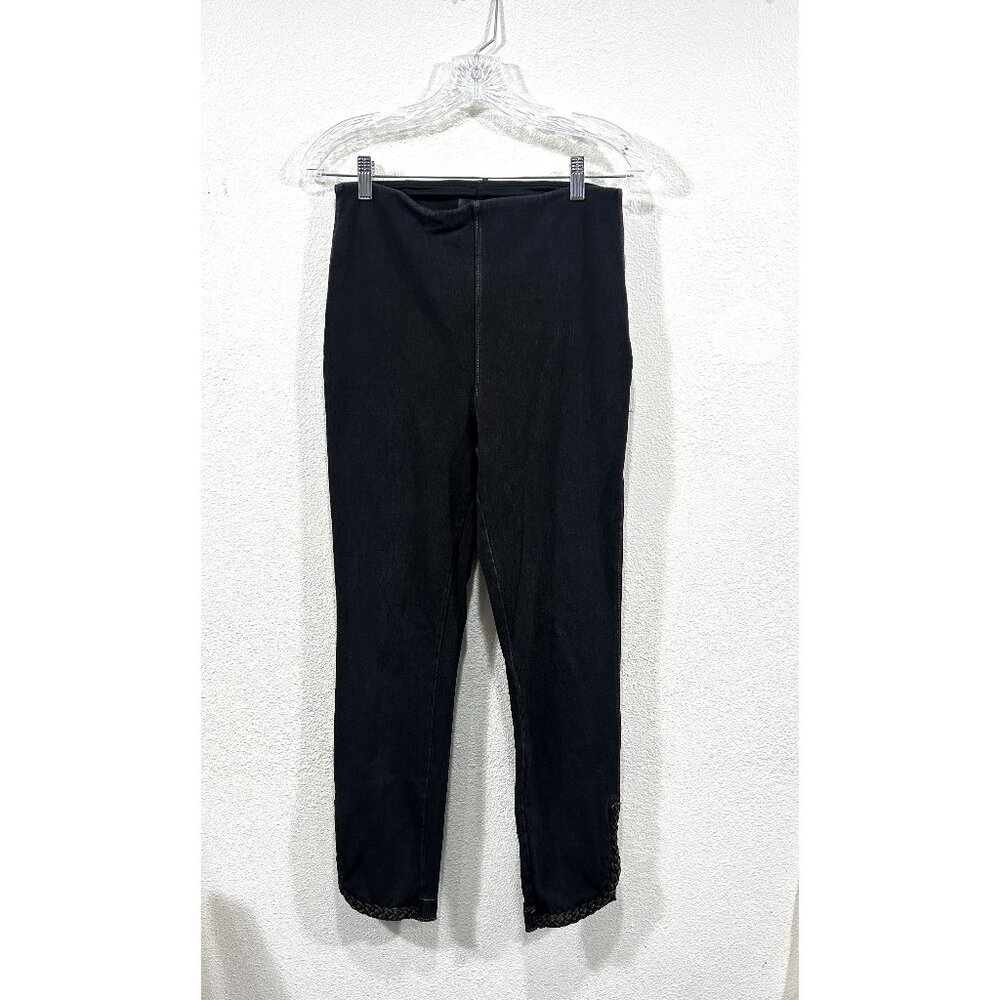 Lysse off Black Denim leggings with braided ankle detail size L